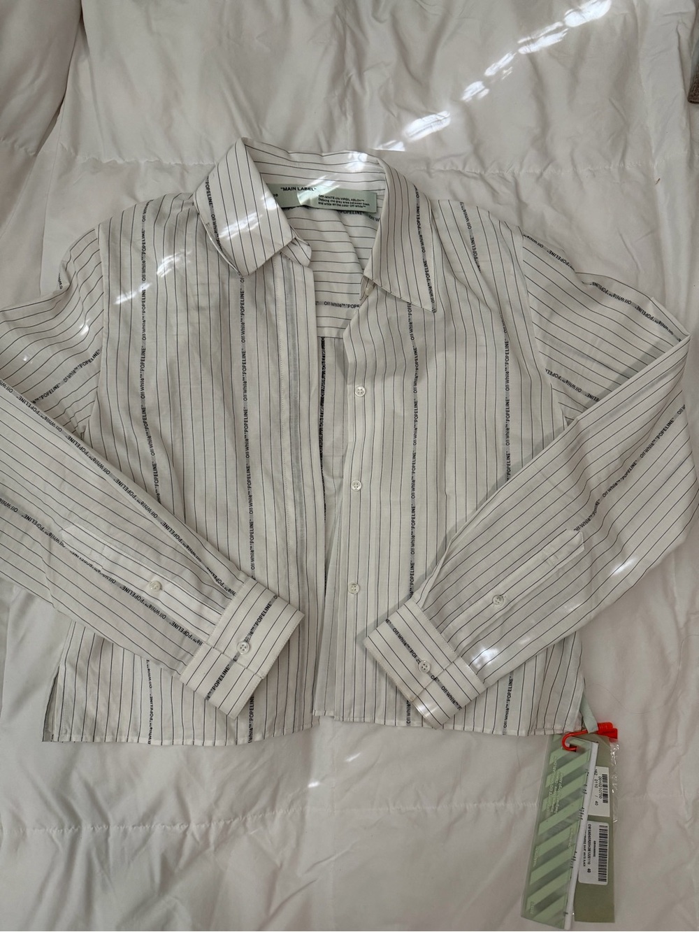 Off-White Cropped Striped Cotton Shirt - Size 40